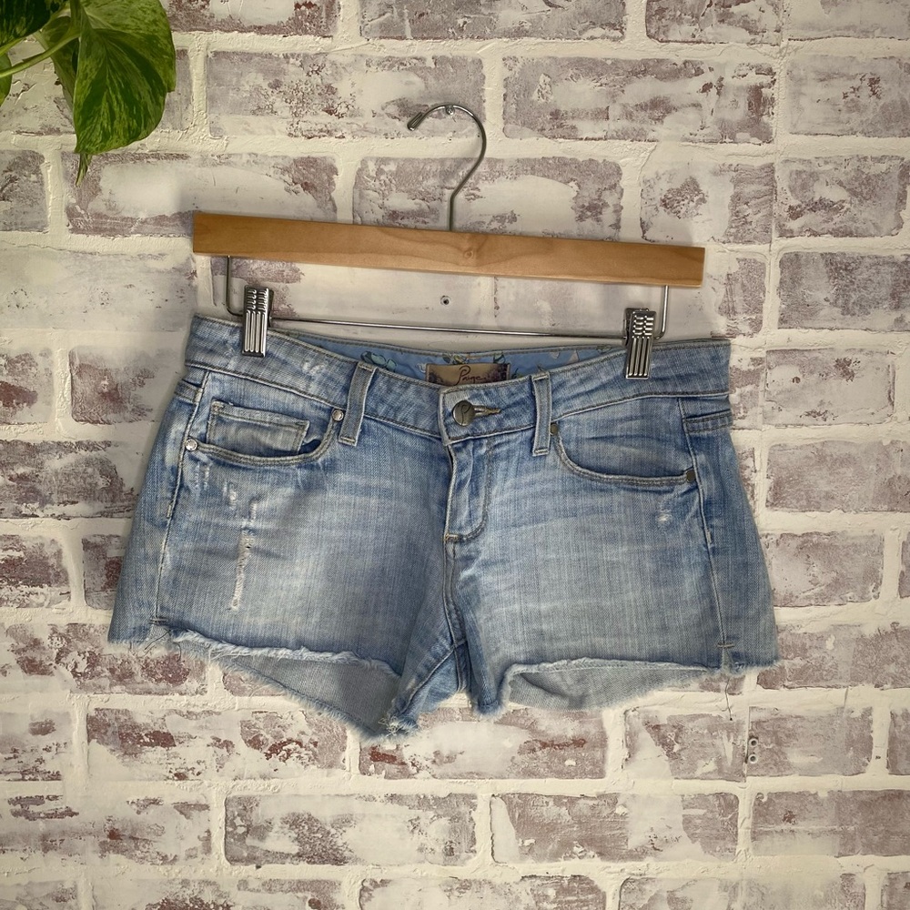 PAIGE Light Wash Jean Shorts